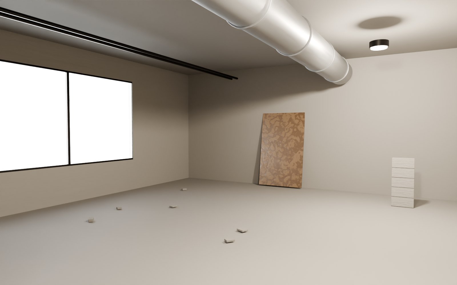 An empty concrete café shell: bare walls, exposed ceiling, no fit-out